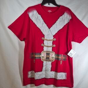 Holiday Time Santa Suit Christmas Graphic T-Shirt Mens Large Red NWT